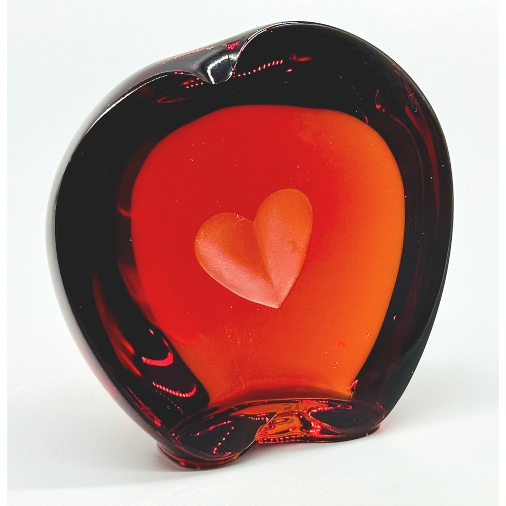 Cristallerie Lorraine France Red Art Glass Heart Paperweight 3‎ inch C Nicolas